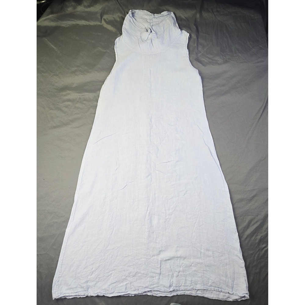Francesca Bettini Sleeveless Maxi Dress Women's XL Blue Cowl Neck Linen Blend